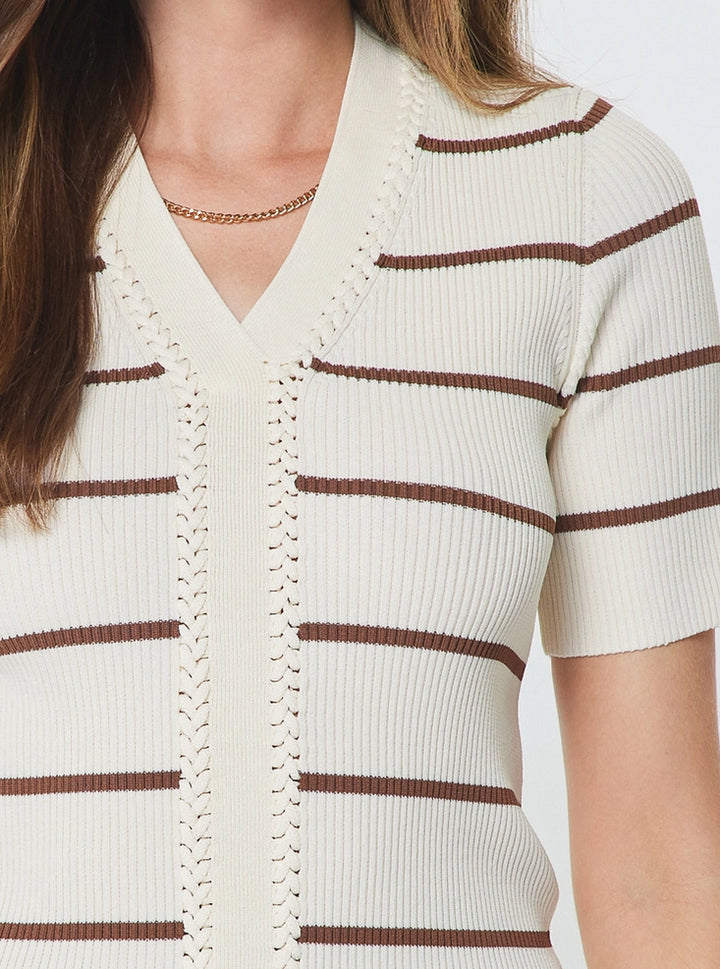 Current Air Braided V-Neck Ribbed Sweater Top