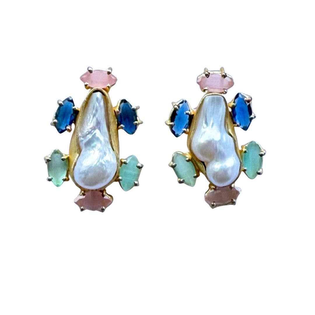 Allie Beads Pearl + Gemstone Stud Earrings - Capri by Sunset & Co.