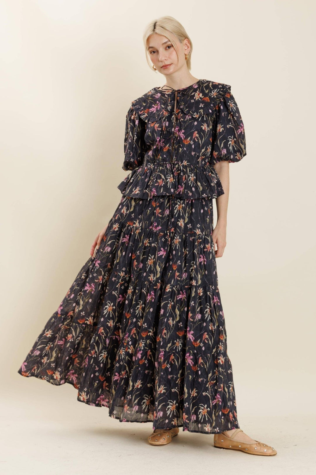 Aureum Oversized Collar Blouse - Capri by Sunset & Co.