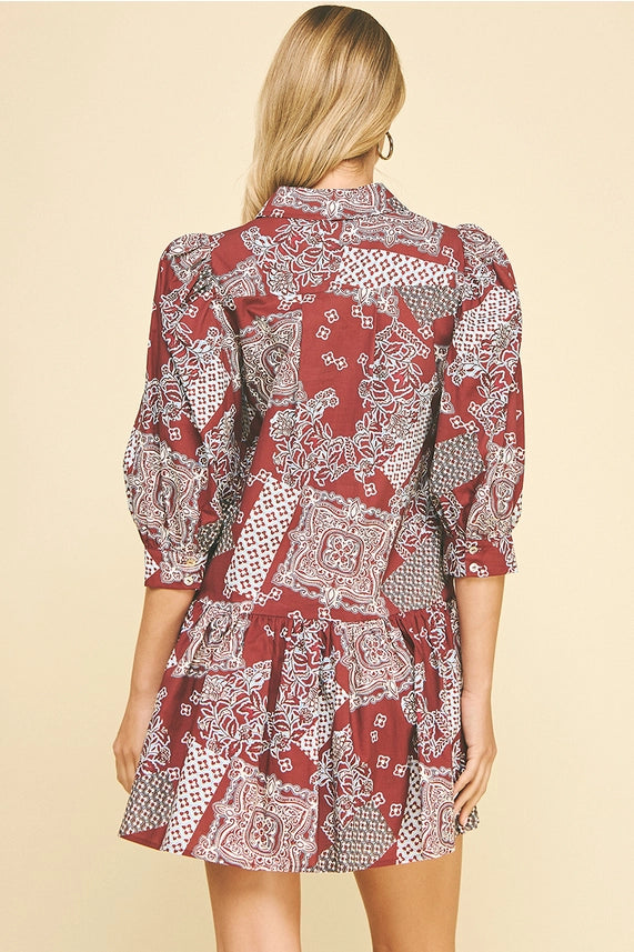 Pinch Bandana Tiered Mini Dress