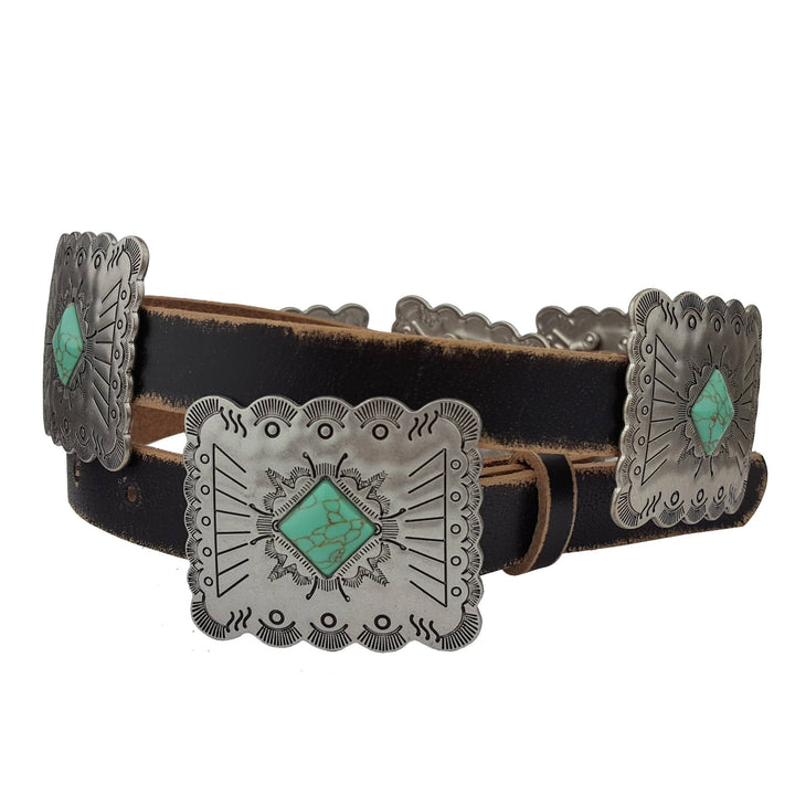 Axesoria West Rectangular Concho Leather Belt - Capri by Sunset & Co.