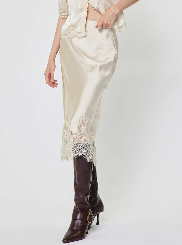 Current Air Lace Hem Satin Skirt