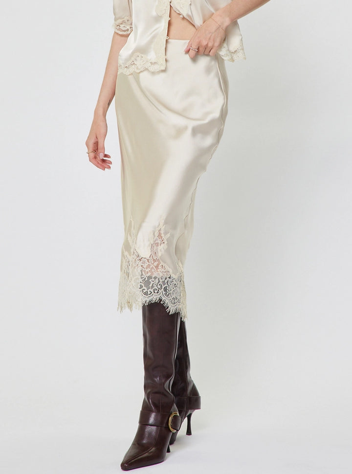 Current Air Lace Hem Satin Skirt