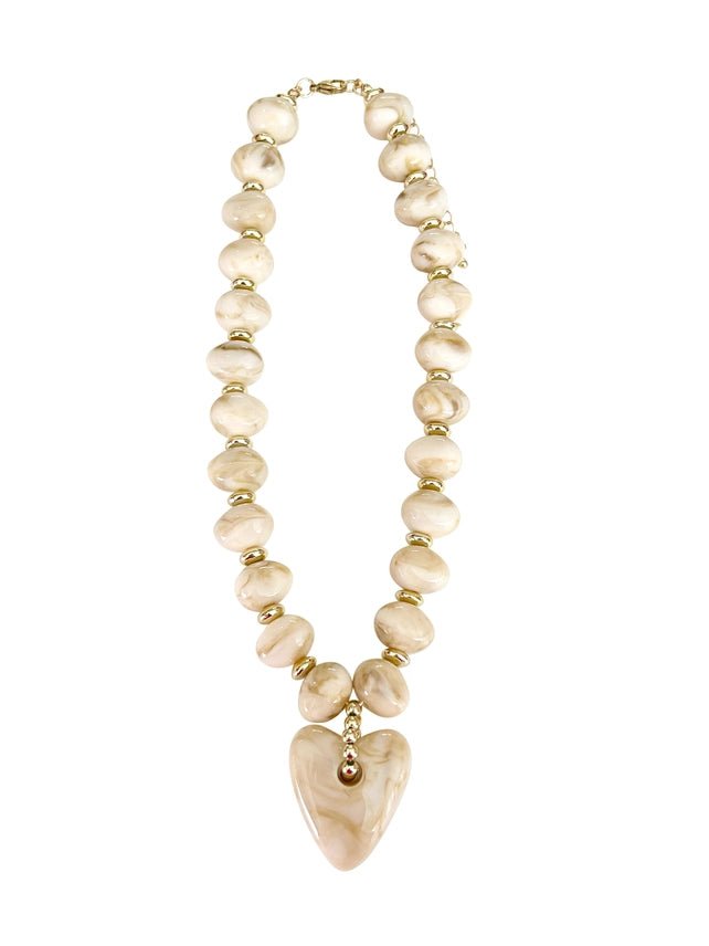 Athens Cream Beaded Necklace with Heart Charm - Capri by Sunset & Co.