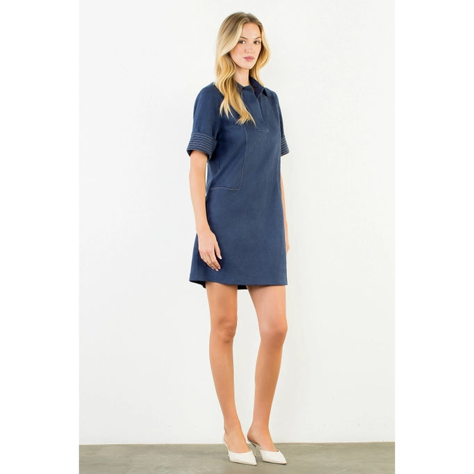 THML Collared Short Suede Dress