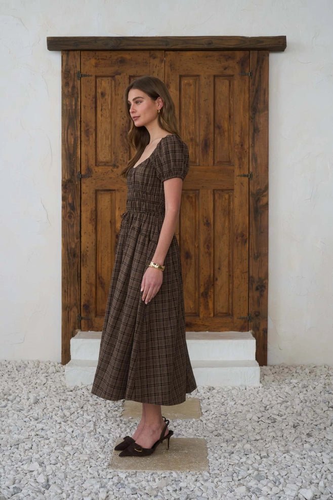 brown shirred midi dress Moon River Puff Sleeve – Capri by Sunset & Co KissProm | Tiered Ruffle Size:L / 34-35 Sleeve black pointelle midi dress Puff sleeve In 2015