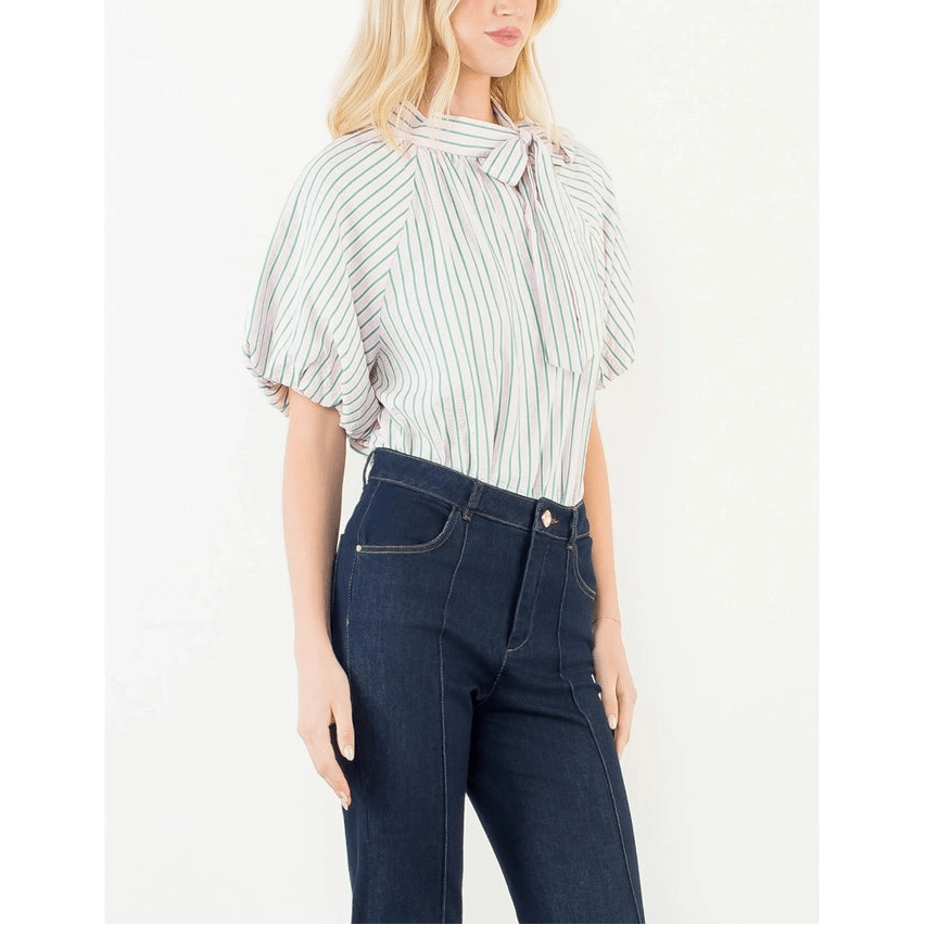 Puff Sleeve Stripe Top - Capri by Sunset & Co.