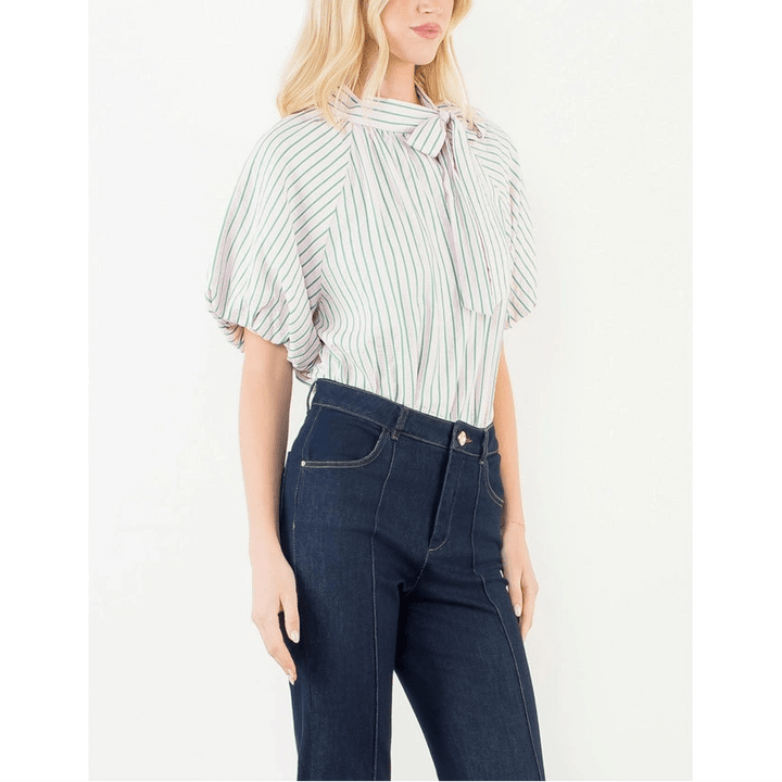 Puff Sleeve Stripe Top - Capri by Sunset & Co.