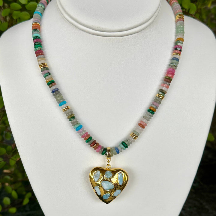 Allie Beads Multi Beaded + Heart Pendant Necklace - Capri by Sunset & Co.