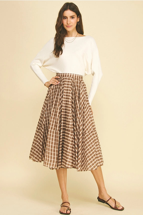 Pinch Plaid Midi Skirt