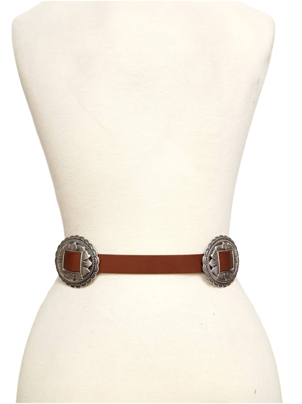 Axesoria West Oval Floral Concho Leather Belt - Capri by Sunset & Co.