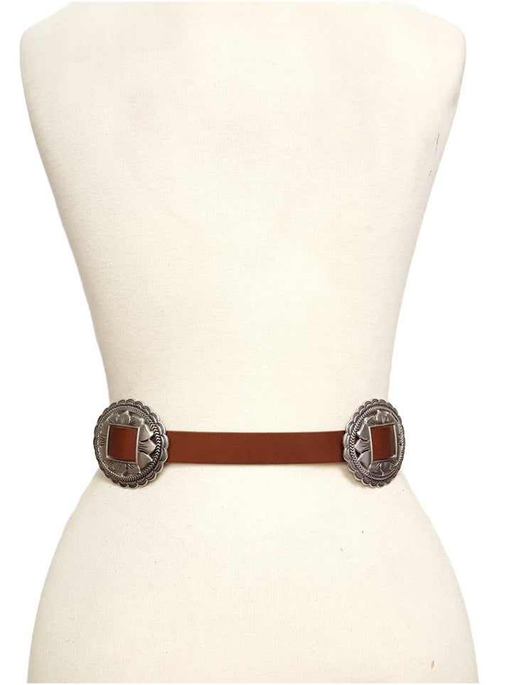Axesoria West Oval Floral Concho Leather Belt - Capri by Sunset & Co.
