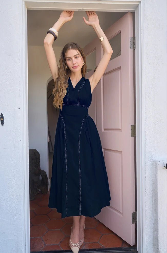 Moon River Tie Back Contrast Midi Dress - Capri by Sunset & Co.