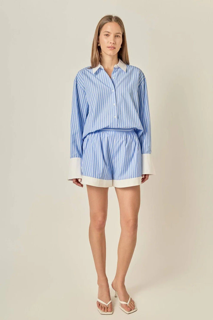 English Factory Oversize Stripe Shirt - Capri by Sunset & Co.