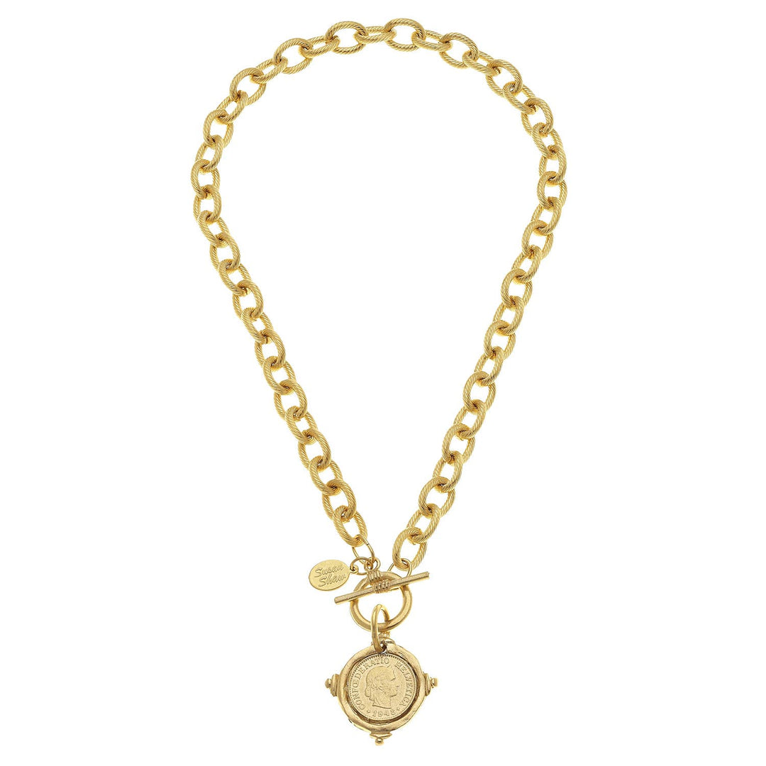 Susan Shaw Handcast Gold Intaglio Coin Front Toggle Necklace - Capri by Sunset & Co.