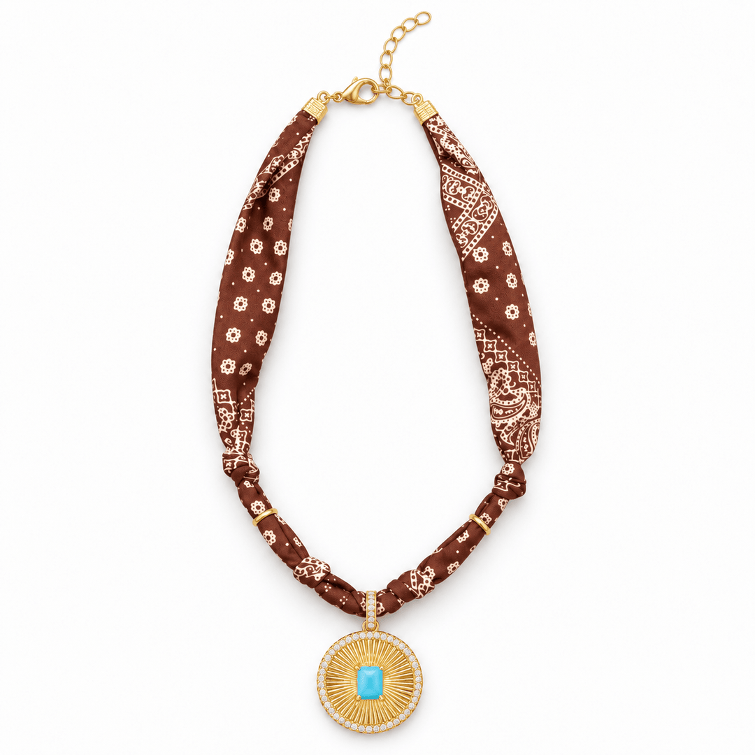 Bandana Turquoise Sunburst Pendant Necklace - Capri by Sunset & Co.