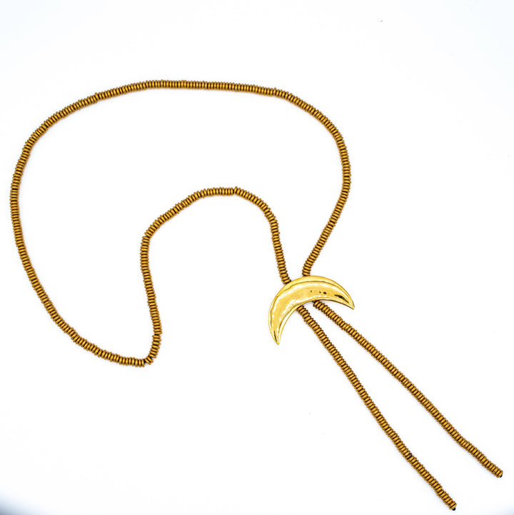 Brass Crescent Moon Bolo Necklace