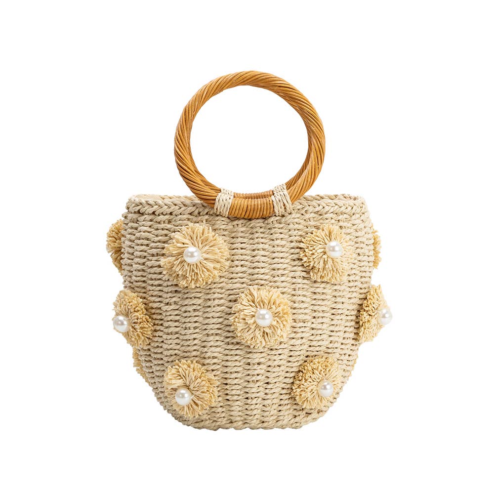 Melie Bianco Mary Natural Straw Vegan Top Handle Bag - Capri by Sunset & Co.