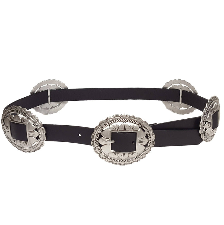 Axesoria West Oval Floral Concho Leather Belt - Capri by Sunset & Co.