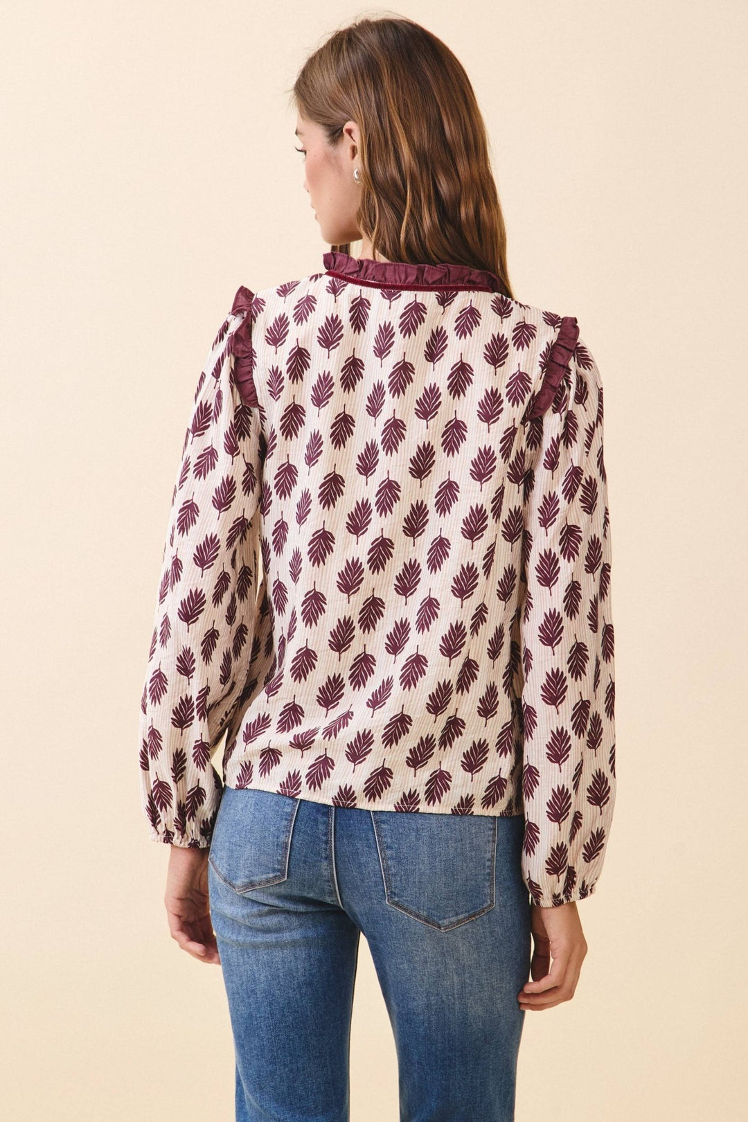 TCEC Print Ruffled Collar Blouse - Capri by Sunset & Co.