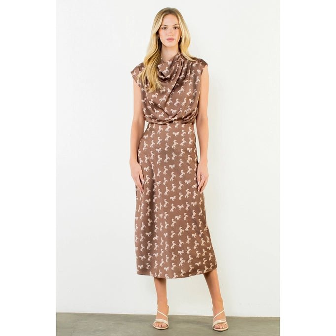 THML Satin Horse Print Skirt - Capri by Sunset & Co.
