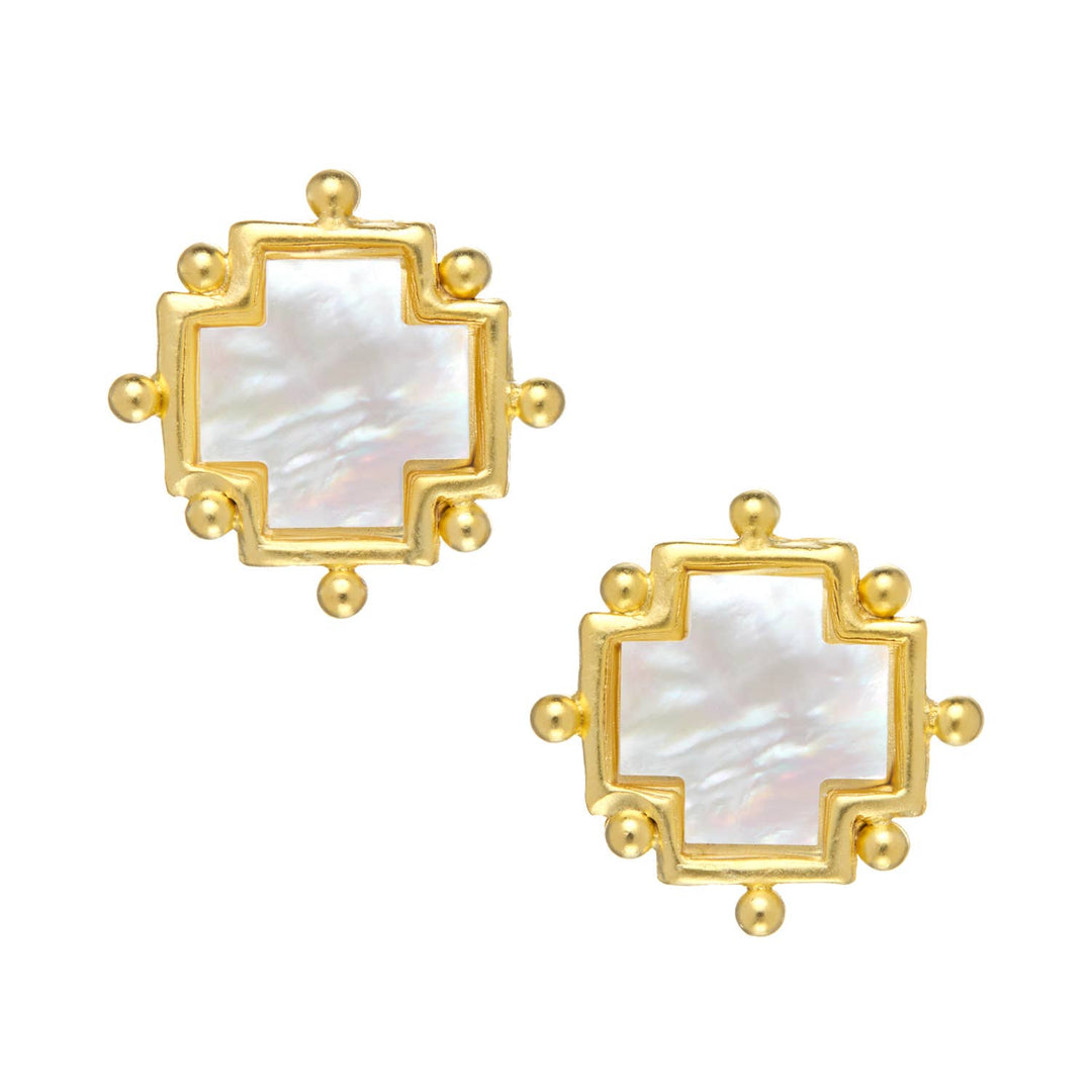 Susan Shaw Mother of Pearl Cross Studs - Capri by Sunset & Co.