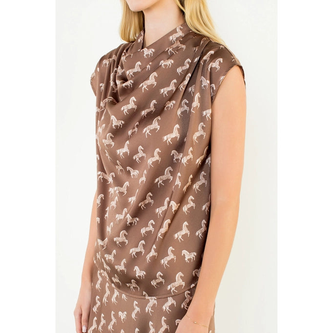 THML Satin High Neck Horse Top