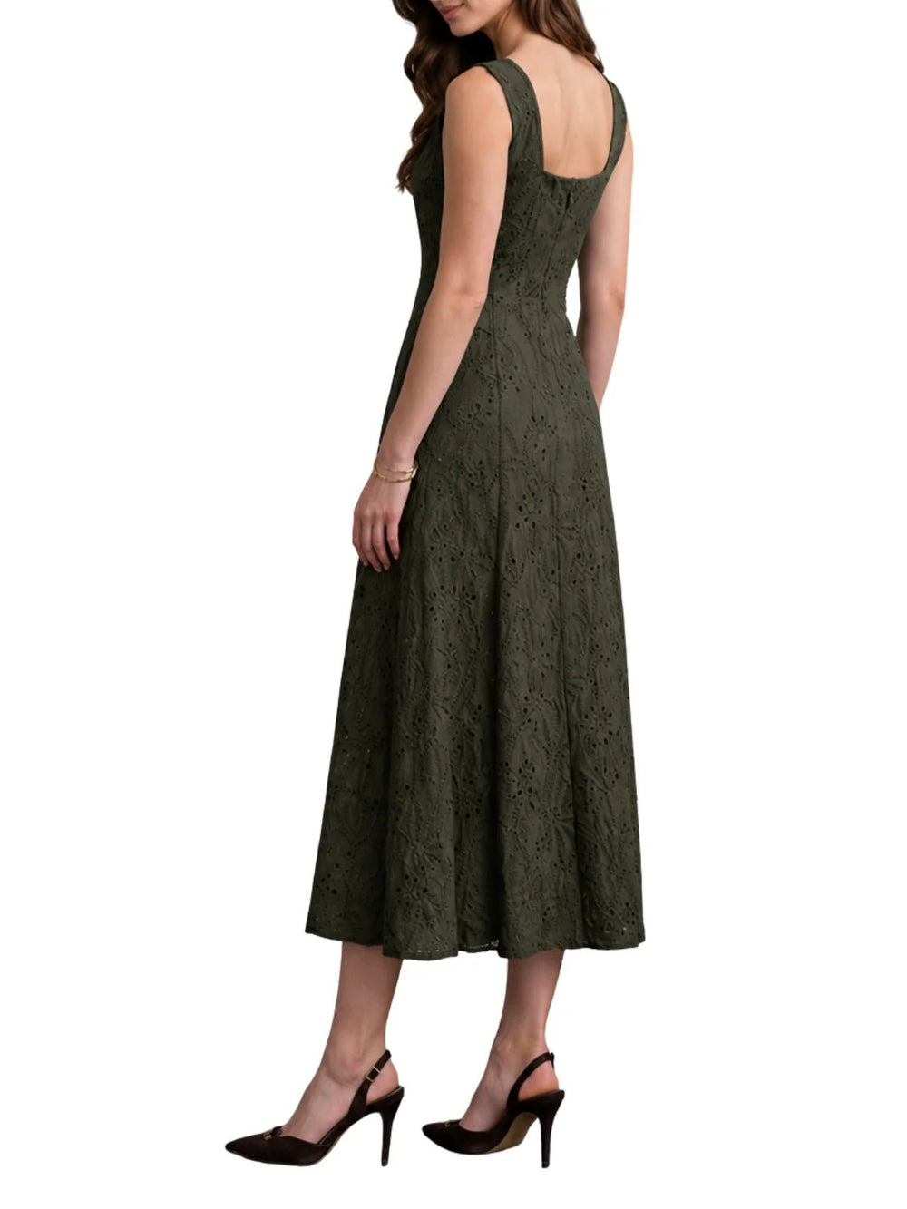 Moon River Eyelet Squareneck Midi Dress - Capri by Sunset & Co.