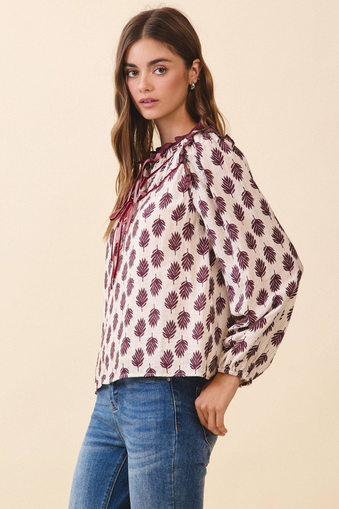 TCEC Print Ruffled Collar Blouse - Capri by Sunset & Co.