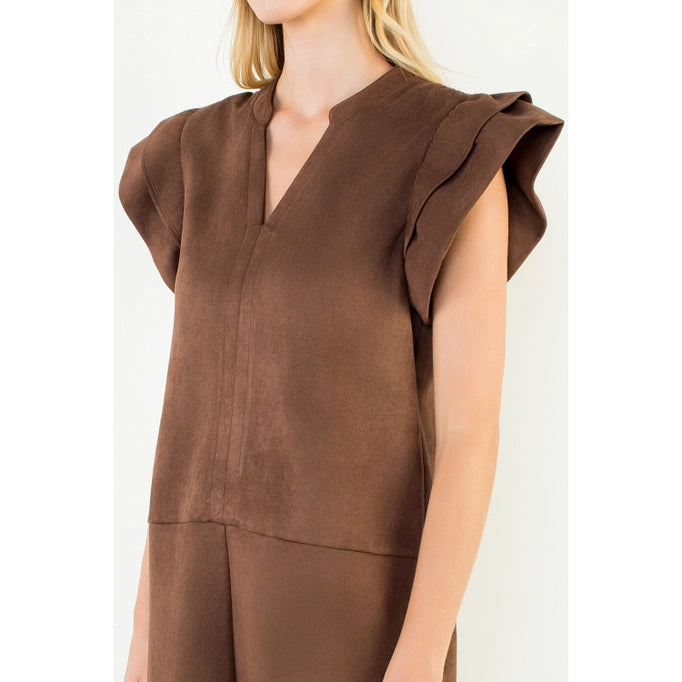 THML Ruffled Short Sleeve Solid Dress