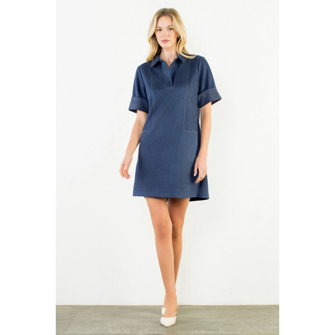 THML Collared Short Suede Dress