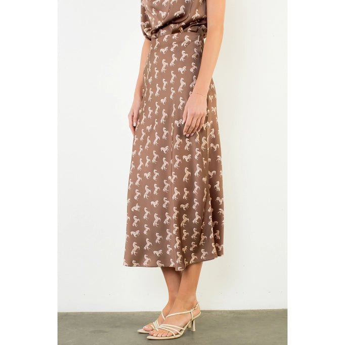 THML Satin Horse Print Skirt - Capri by Sunset & Co.
