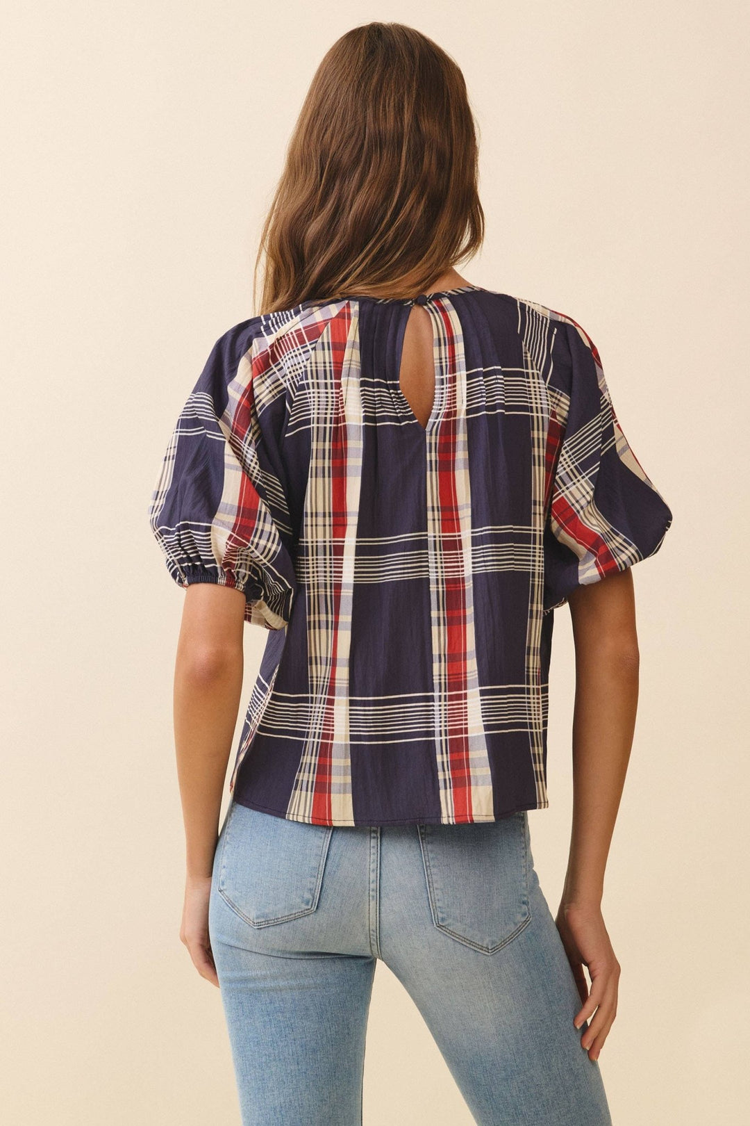 TCEC Round Neck Pleated Keyhole Top - Capri by Sunset & Co.