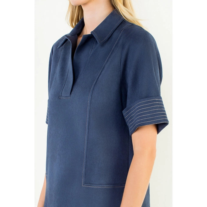 THML Collared Short Suede Dress