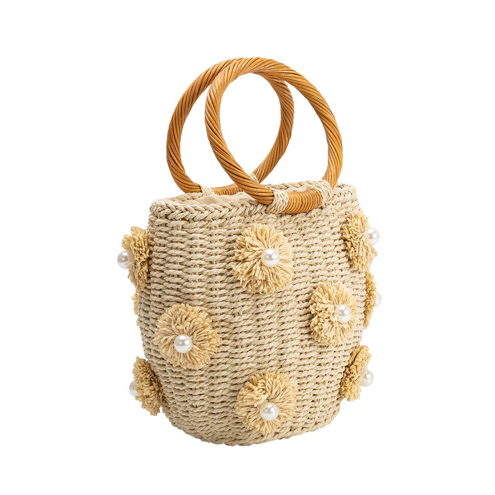 Melie Bianco Mary Natural Straw Vegan Top Handle Bag - Capri by Sunset & Co.