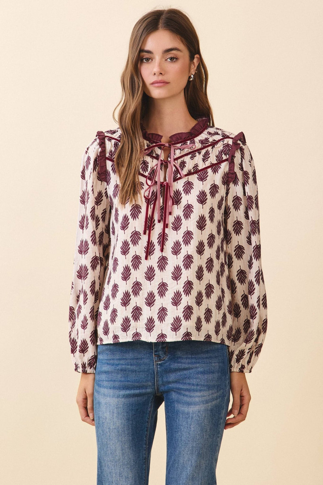 TCEC Print Ruffled Collar Blouse - Capri by Sunset & Co.