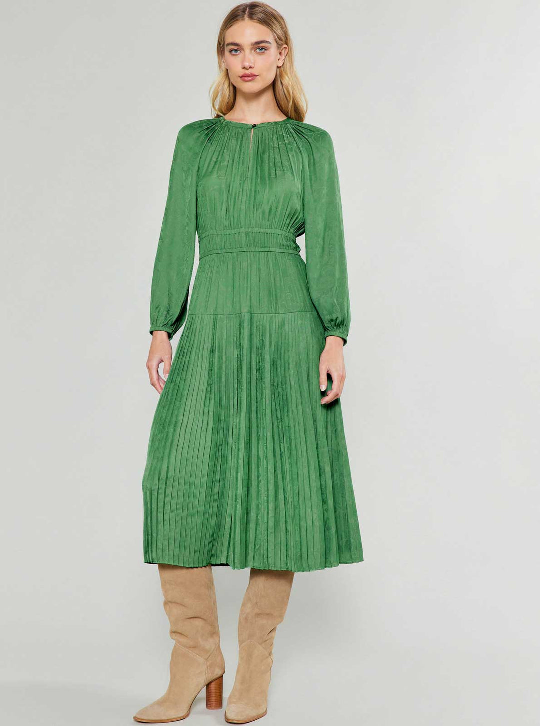 Current Air Jacquard Button Closure Midi Dress - Capri by Sunset & Co.