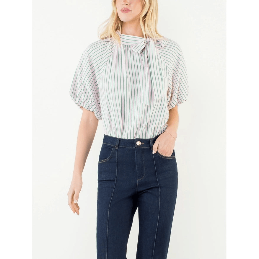 Puff Sleeve Stripe Top - Capri by Sunset & Co.