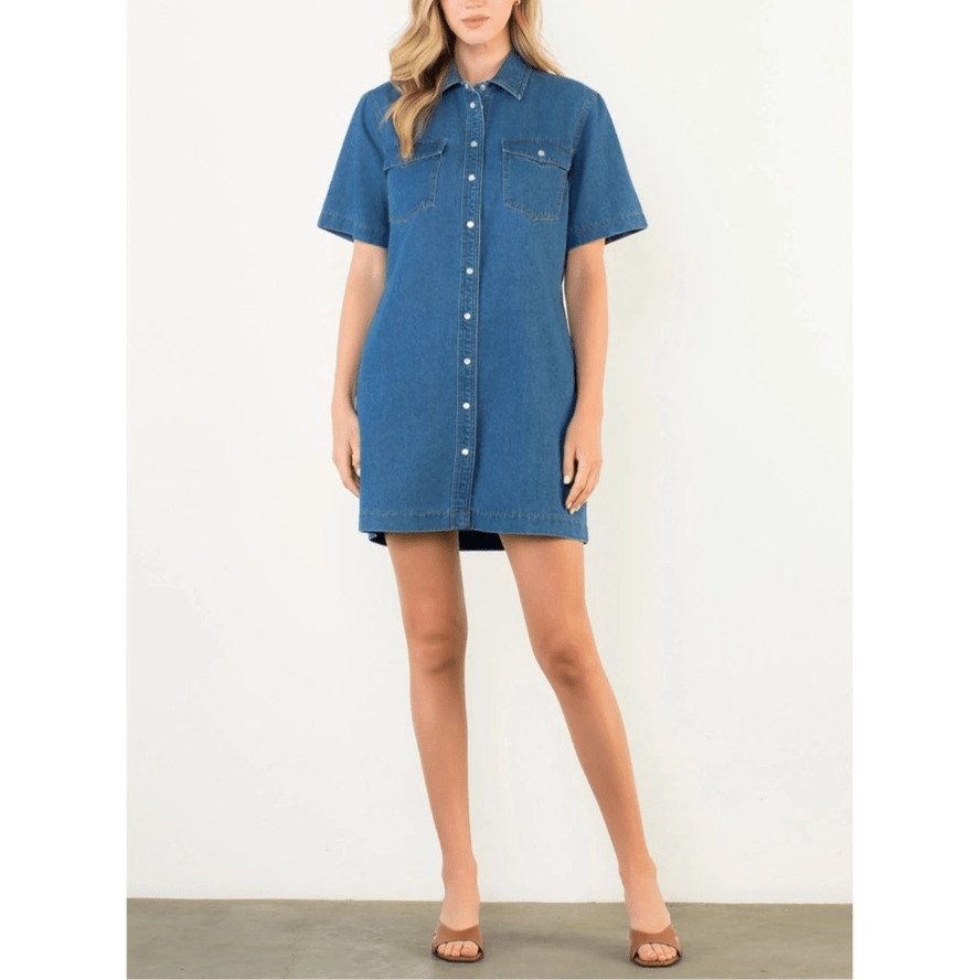 THML Short Sleeve Denim Dress - Capri by Sunset & Co.