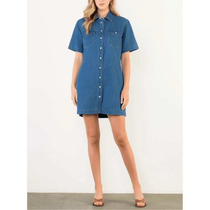 THML Short Sleeve Denim Dress - Capri by Sunset & Co.