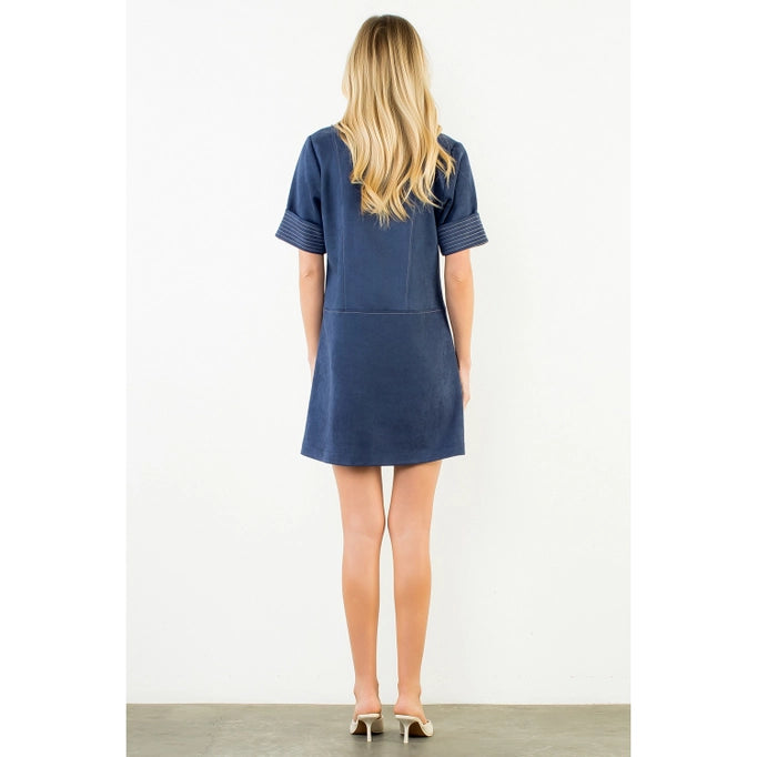 THML Collared Short Suede Dress