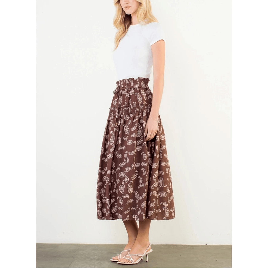 Paisley Print Smocked Skirt - Capri by Sunset & Co.