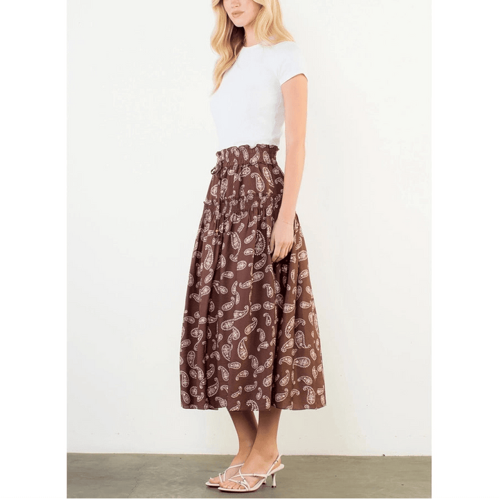 Paisley Print Smocked Skirt - Capri by Sunset & Co.