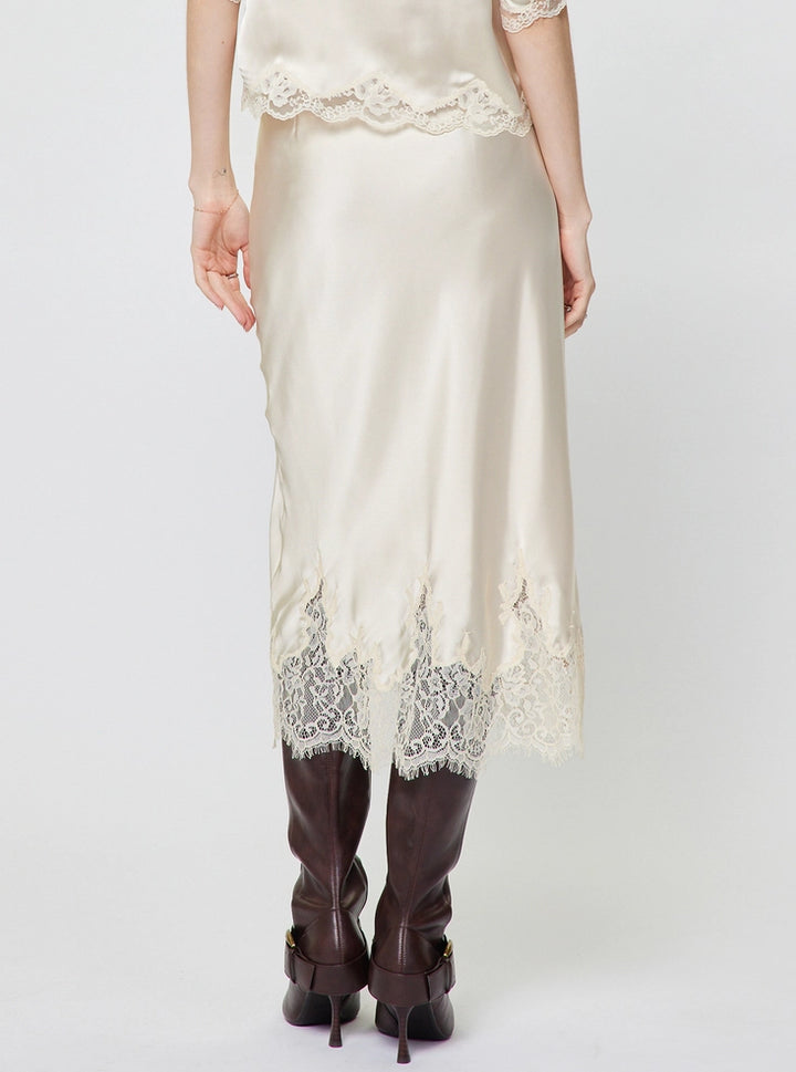 Current Air Lace Hem Satin Skirt