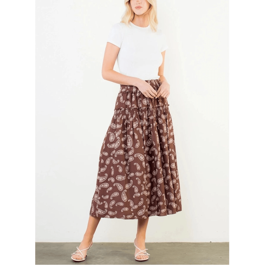 Paisley Print Smocked Skirt - Capri by Sunset & Co.