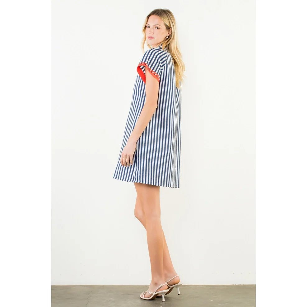 Short Sleeve V Neck Dress - Capri by Sunset & Co.