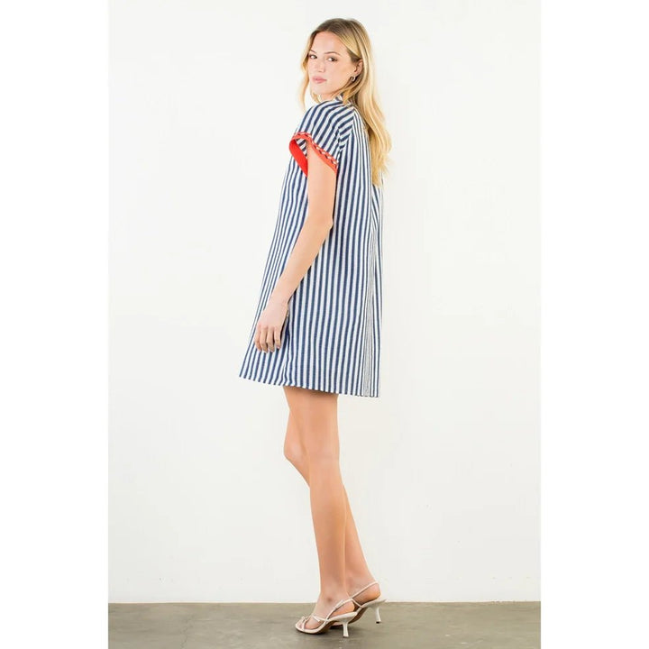 Short Sleeve V Neck Dress - Capri by Sunset & Co.
