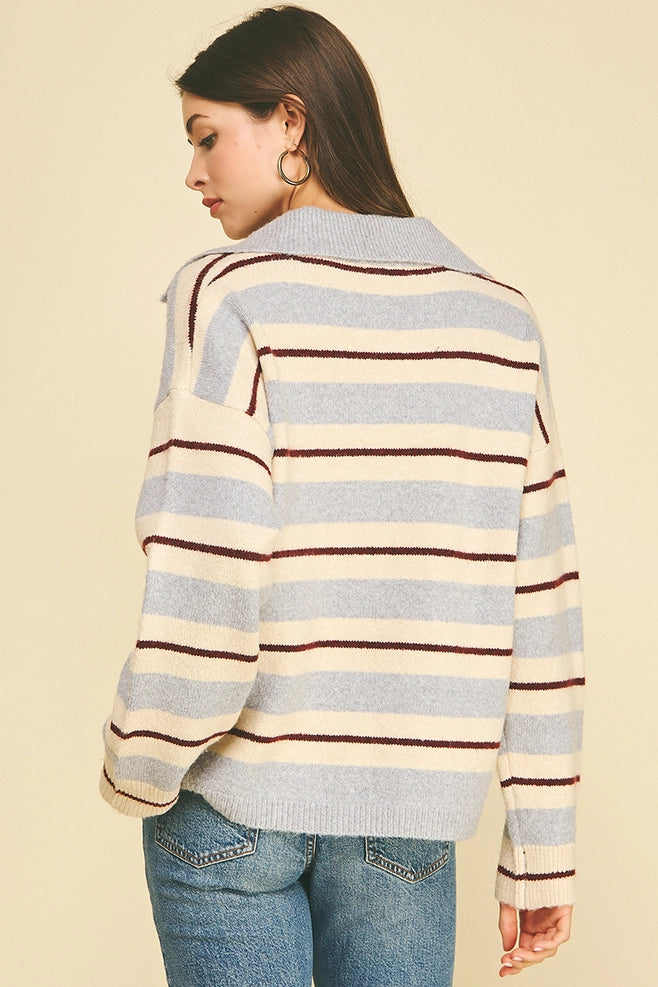 Pinch Striped V-Neck Knit Sweater