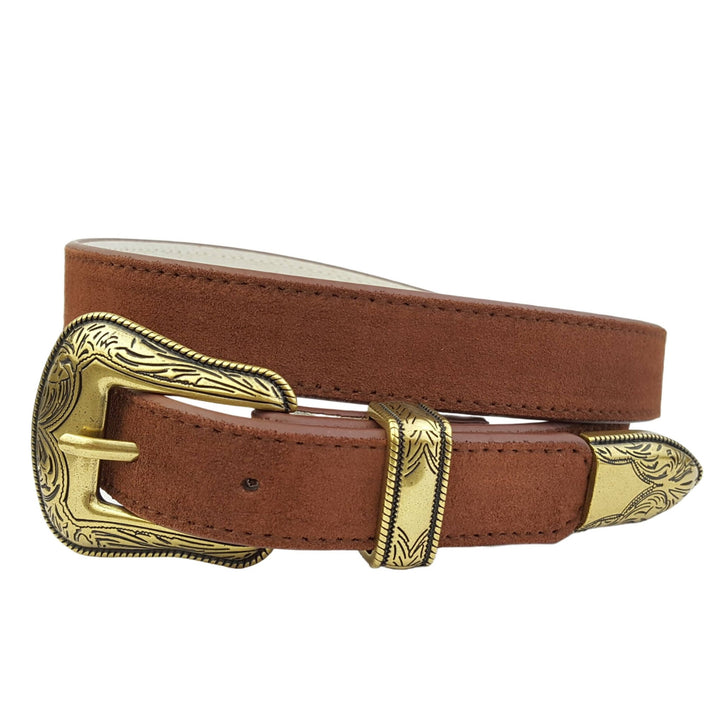 Axesoria West Western Buckle Suede Leather Belt - Capri by Sunset & Co.