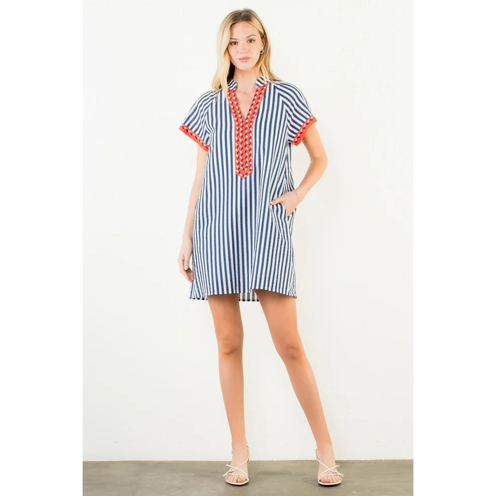 Short Sleeve V Neck Dress - Capri by Sunset & Co.